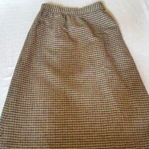 Austin Hill Vintage Union Made Wool Brown Plaid Lined Zippered Midi Sz 8 Skirt